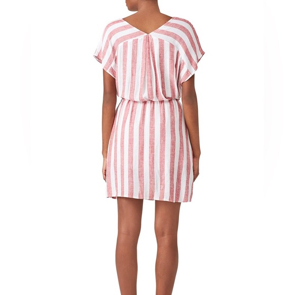 Rails Ren Drawstring Waist Mini Dress Seville Pink White Strip Sz Small Linen - Picture 6 of 10